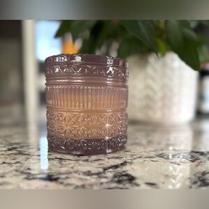 Sand + Fog Myrrh 1 Wick Candle In Decorative Rose Colored Glass Jar & Lid 9.5oz